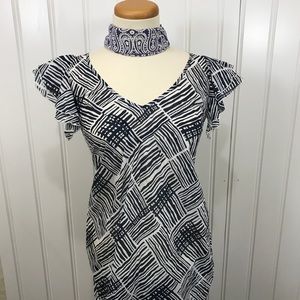 Banana republic navy & white ruffle sleeve dress